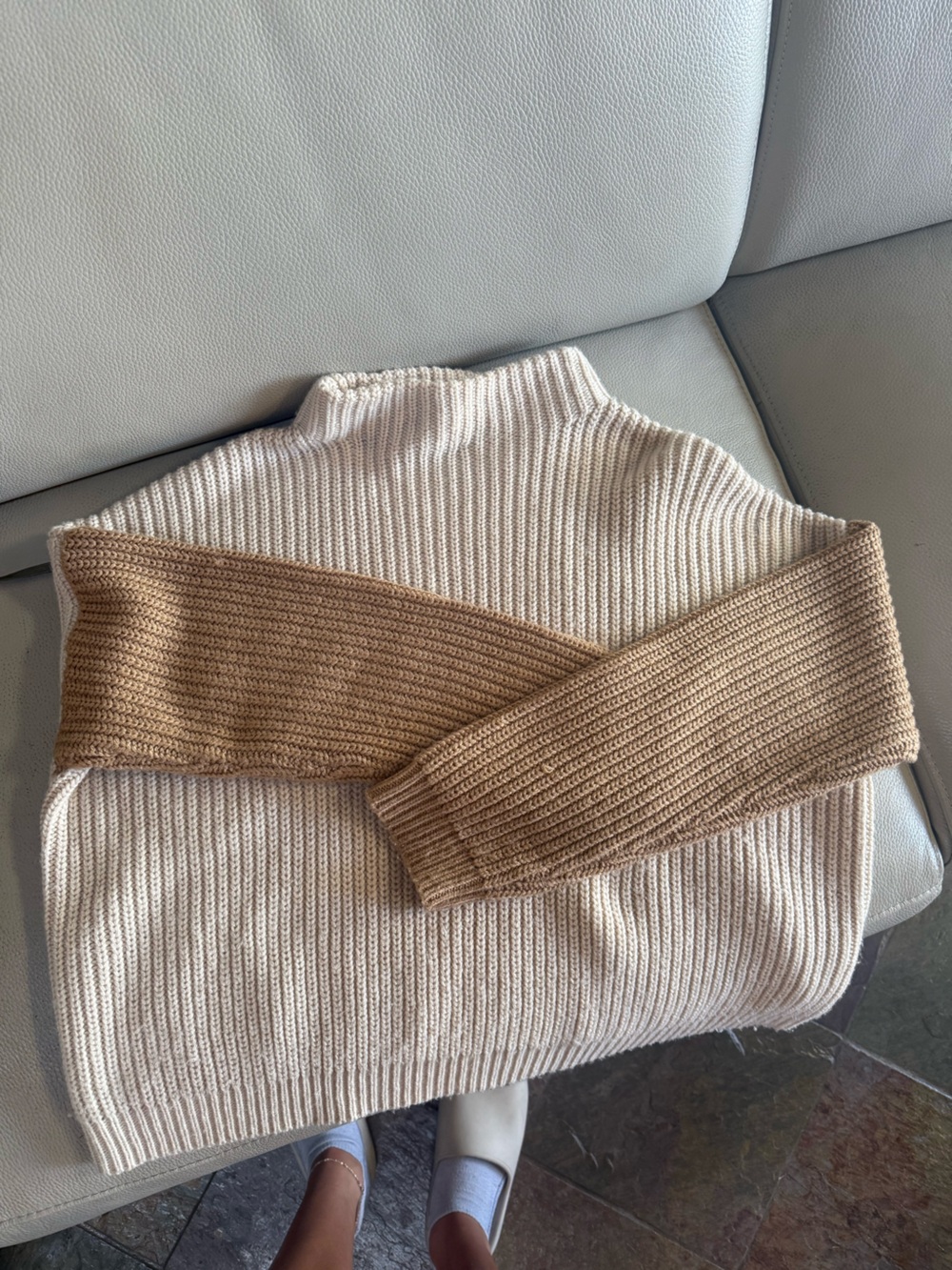 Forever 21 Two-Tone Ribbed Crewneck Sweater - Cream & Brown